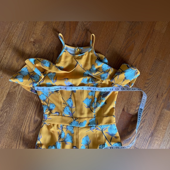 Varun Bahl Warbler Ruffle Jumpsuit Yellow Motif Anthropologie size 0 - Picture 15 of 16